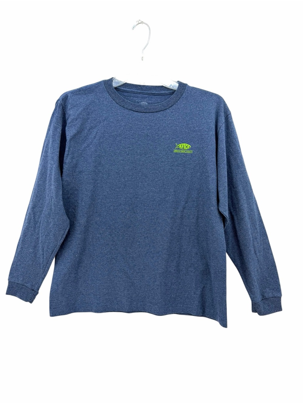 AFTCO Boys Navy Blue Long Sleeve Tee with Lime Logo